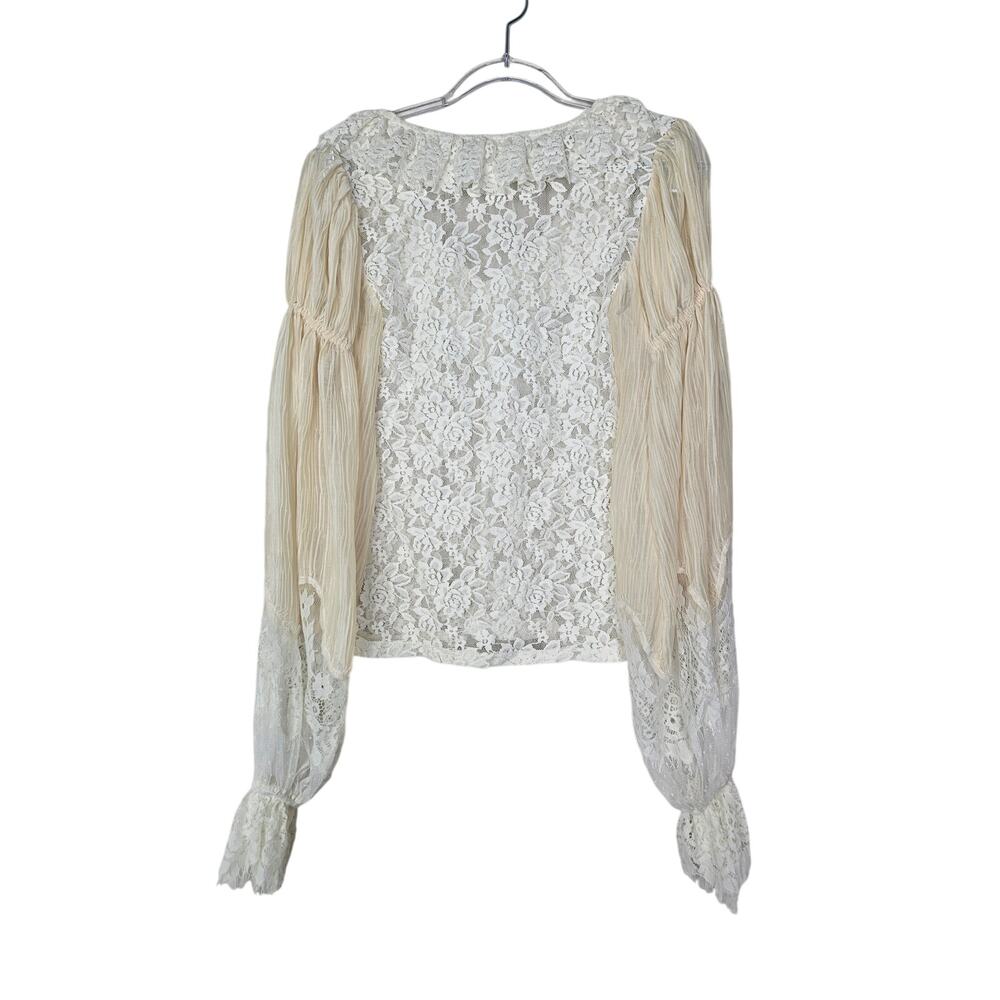 By Anthropologie S Cream Lace Top Sheer Romantic Whimsygoth Ruffle Cottage - Picture 4 of 5